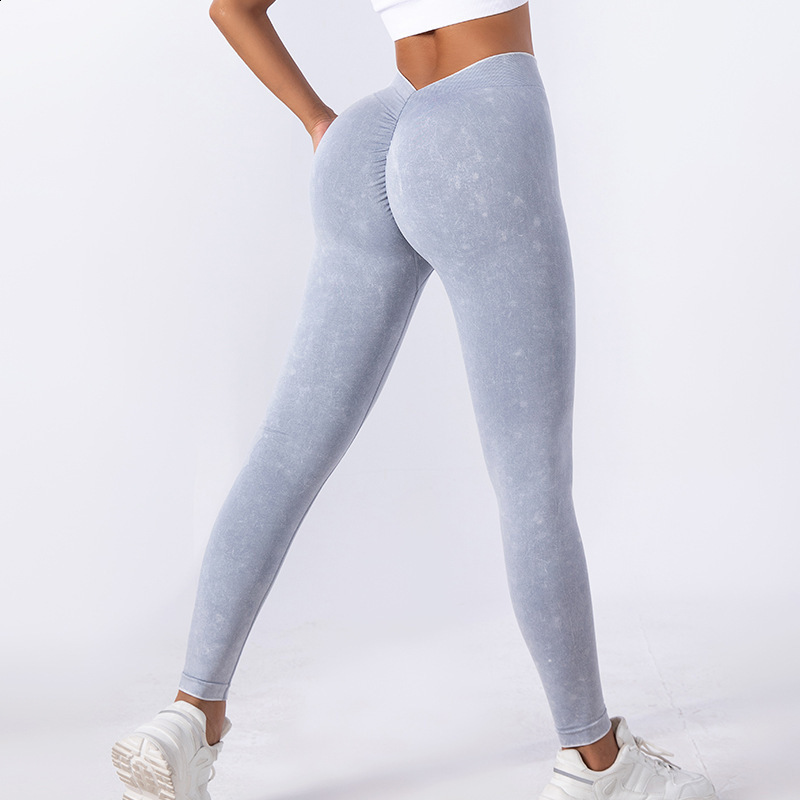 Pchee Bum Low V-Back Scrunch Butt Legging Pickled Denim Blue Womens Seamless High Stretch Sports Yoga Pants Womens Gym Bike 240912