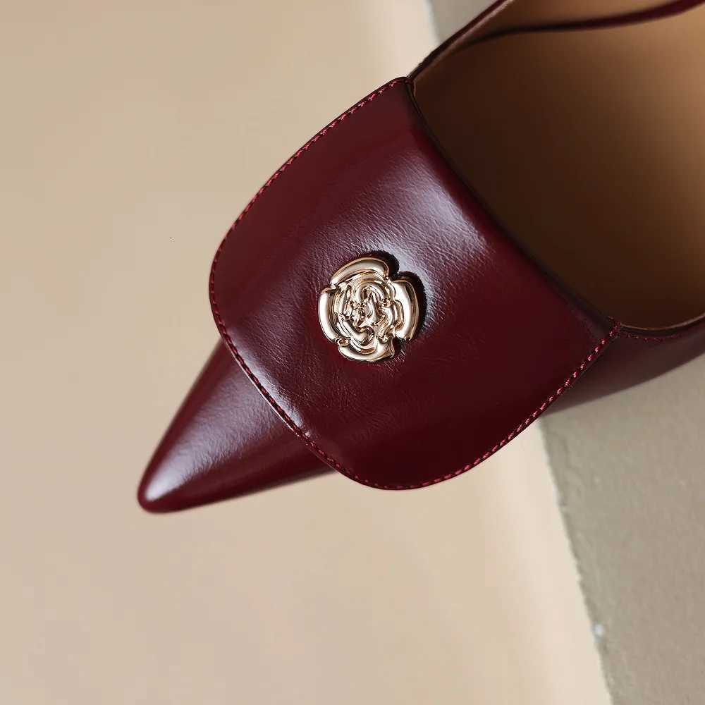 JOCHEBED HUNew Genuine Leather Style Metal Flower Decor Flat Shoes Women Small Head Shallow Slip on Comfortable Casual C260321