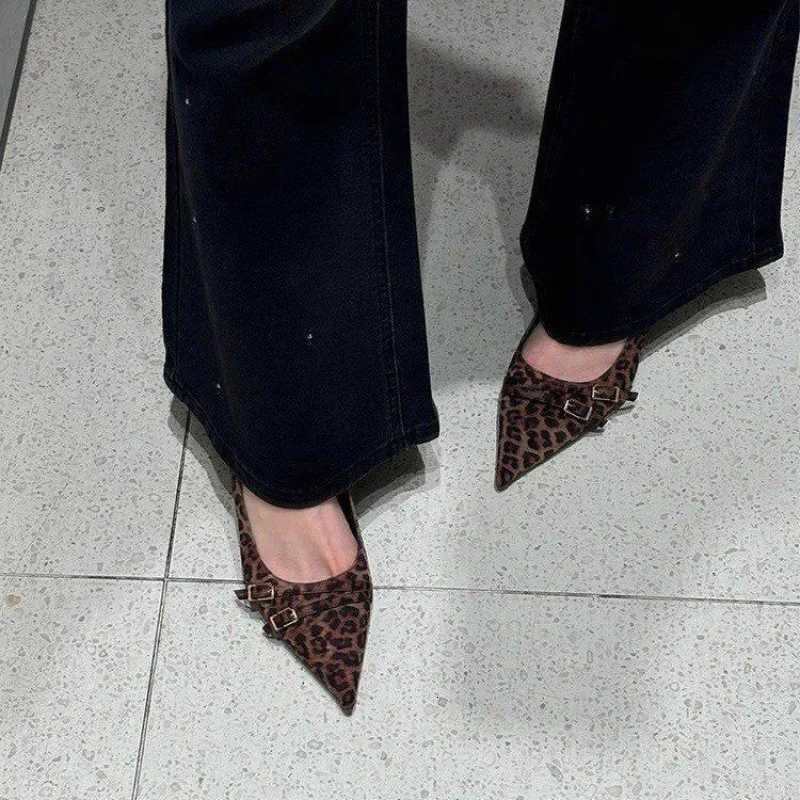 Ladies Pointed Toe Slingback Sandals Sexy Leopard High Heels Summer Women Comfort Low Heel Office Pumps Elegant Dress Shoes C260321