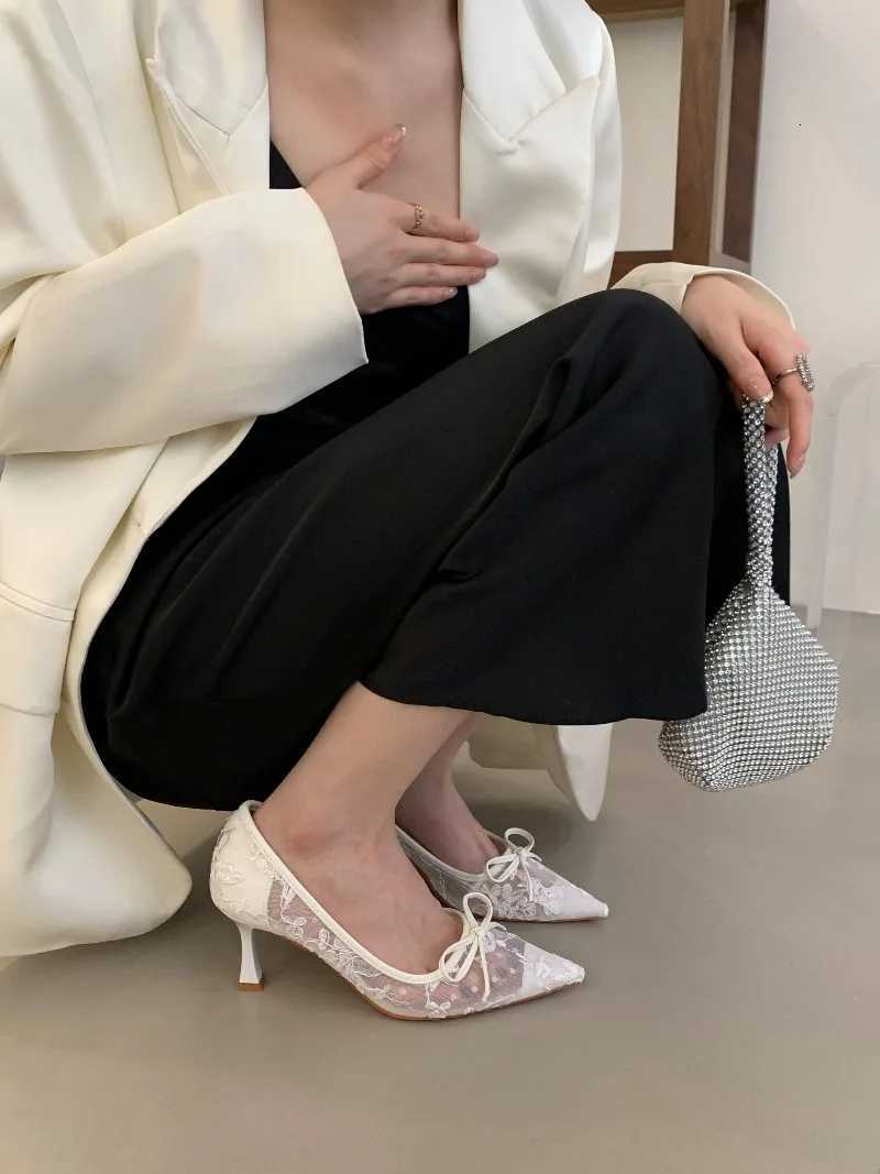 2026 New High Heels Womens Shoes Pointed Lace Fine Wedding Shoes Mesh Single Shoes C260321