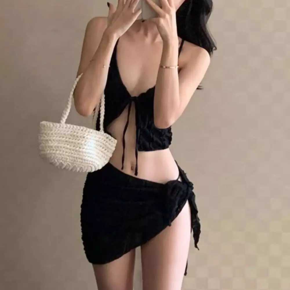 Slimming Design Three-Piece Bikini Small Chest High-End Feel Korean Style Bikini Strapless Separate Pieces M260321