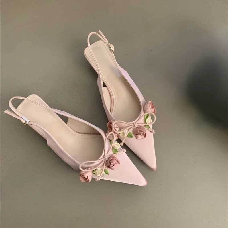 2024 New Spring Summer Fashion Flower Sweet Pointed Shallow Pointed Toes Lolita Bow Needle Casual Thin High Womens Shoes C260321
