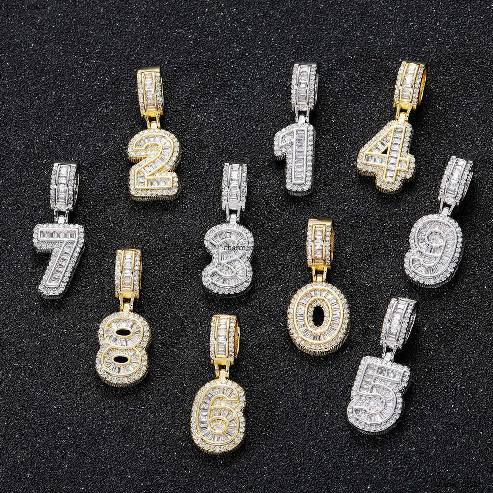 Jewelry minimalist Moissanite 0-9 number pendant Hip Hop rap trendy men's freely combinable necklace