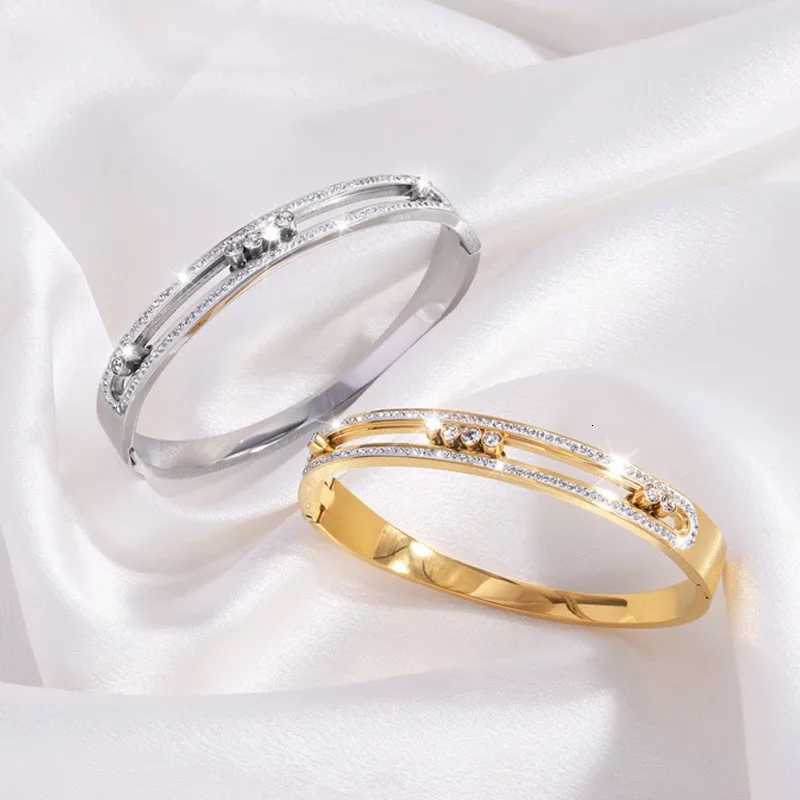 Fashion Rose Gold Plated 3 Dot Beads Bar Charm Geometric Figure Stainless Steel Link Zircon Bangle Jewelry H260321 - view 5
