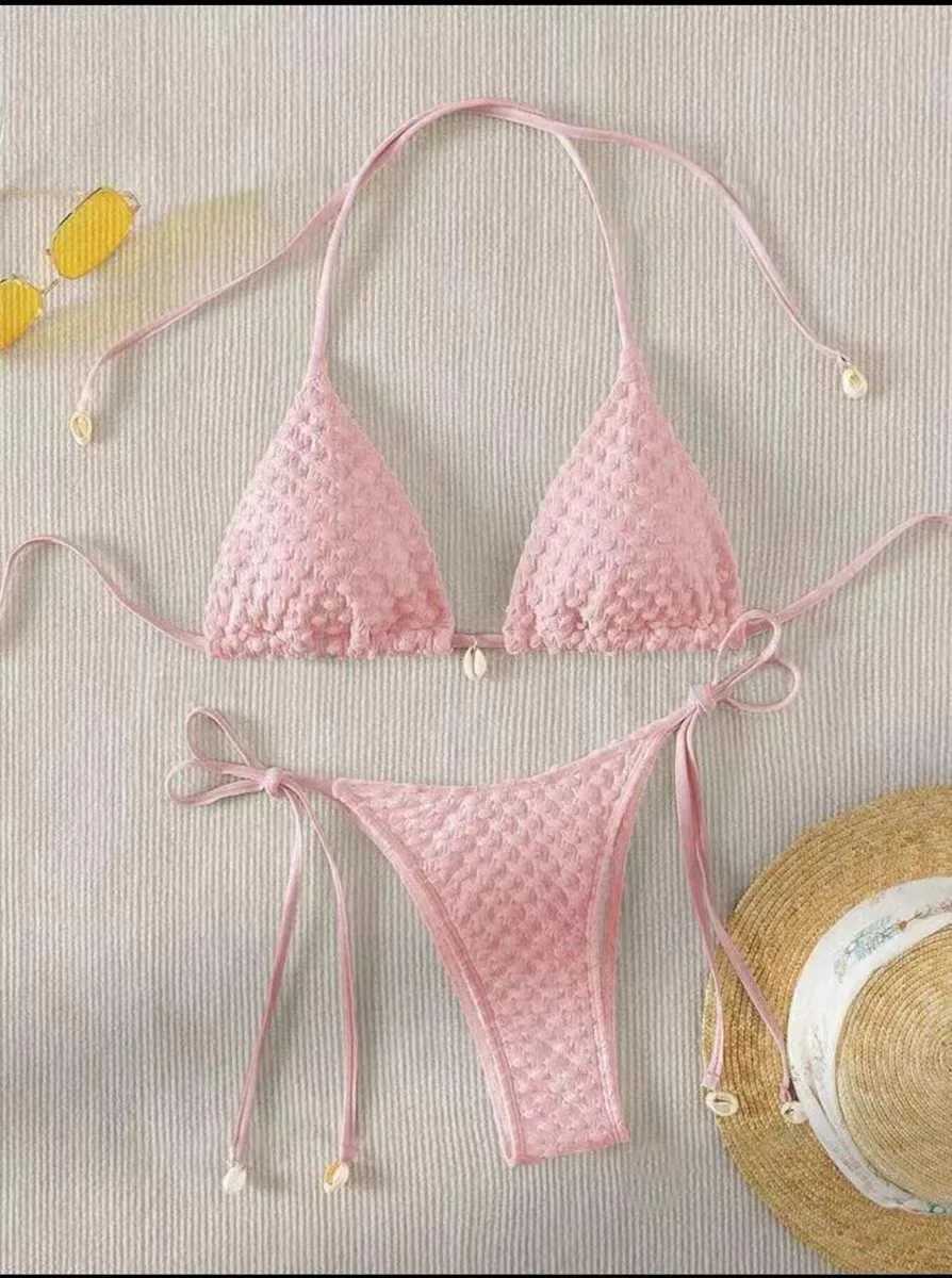 Fashion Sexy Shell Push Up Bikini Set White Black Tie Side Micro Triangle Swimwear for Girl Women M260321