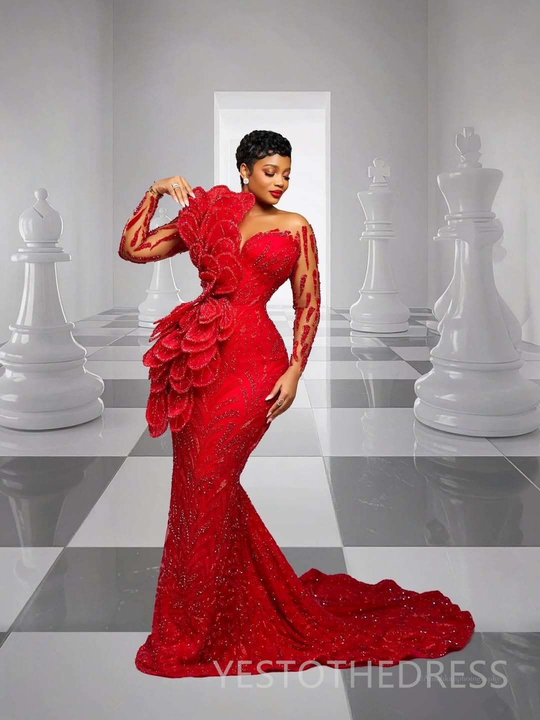 2026 Aso Ebi Red Prom Dress Mermaid Evening Dresses Formal Gowns For Black Women Sheer Neck Illusion Beaded Lace Crystals Flora Birthday Second Recept