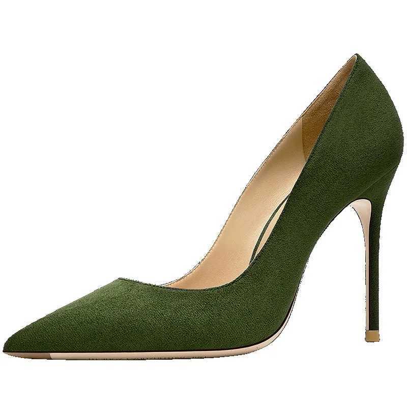 Green high-heeled shoes 2025 new style slim heel sexy temperament versatile shallow mouth suede womens pointed single shoes C260321