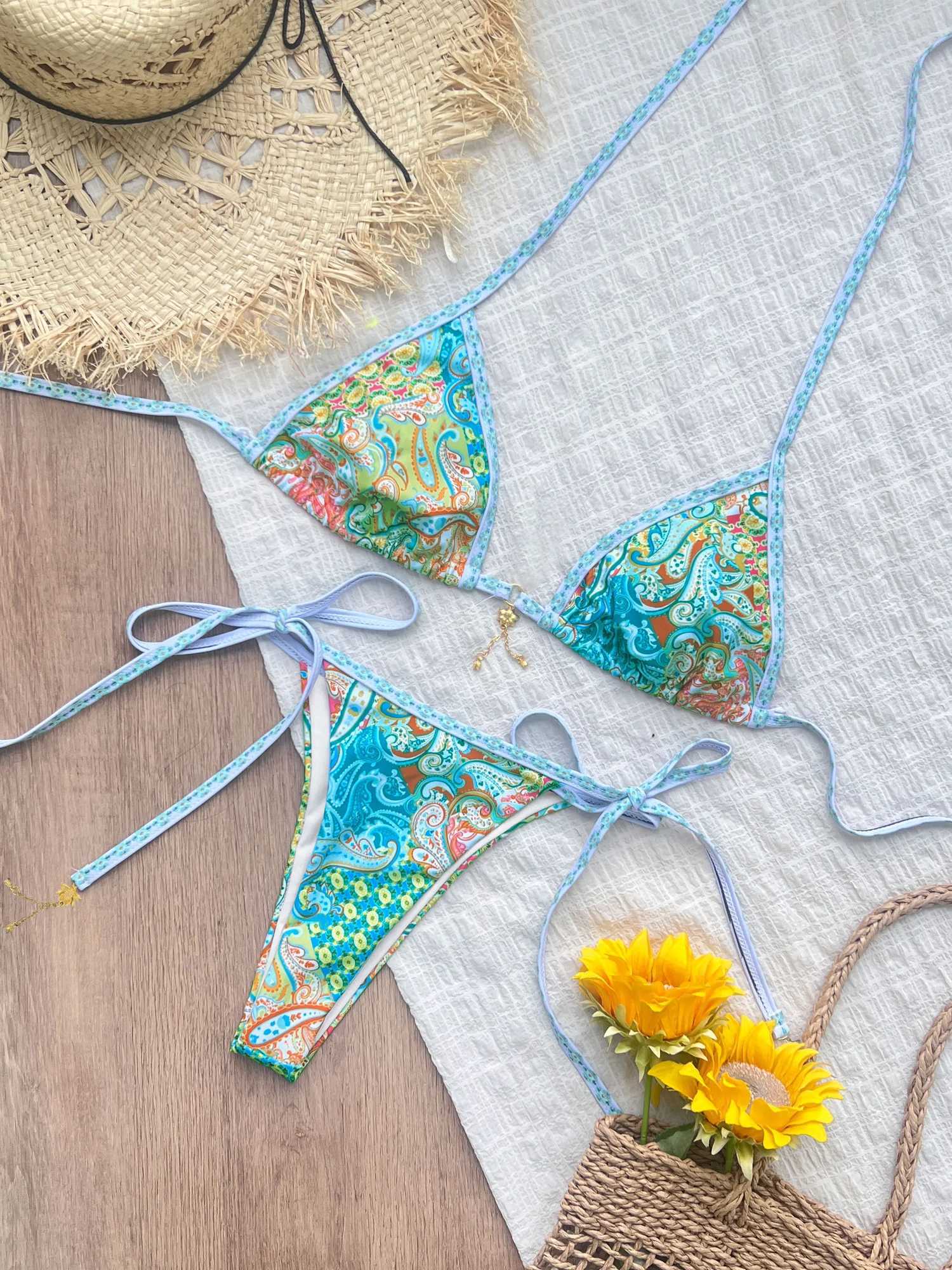 2025 Trend Trangle Stripped Micro Bikini Set Women Swimsuit Sexy Fashion Lady Biquini Swimwear Vacation Beachwear Female Clothes M260321