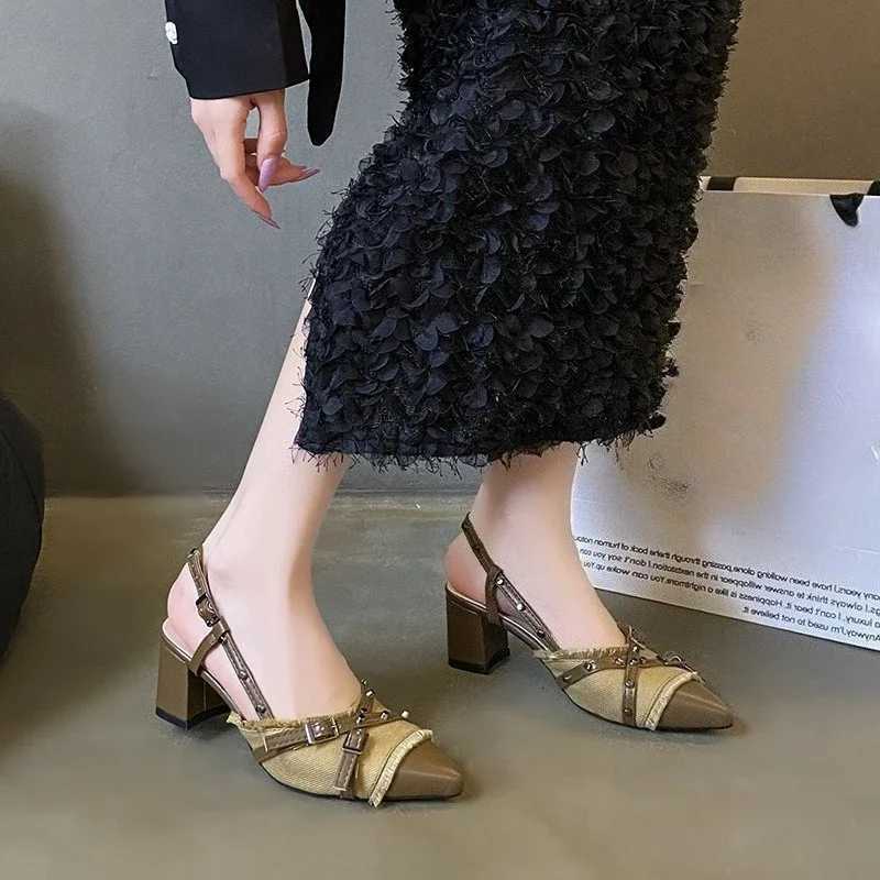 Sexy high heels womens pointed toe patchwork open-heel sandals 2025 summer fashionable casual party womens shoes C260321
