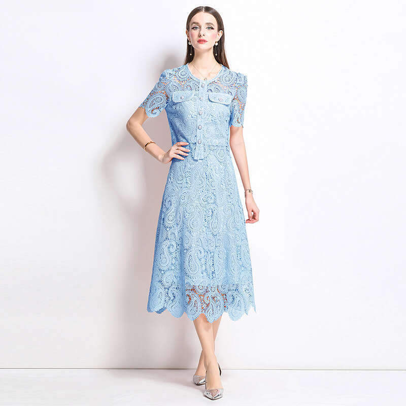 Designer white lace B15 women's 2026 new fashionable two-piece set suitable for slim fit dresses
