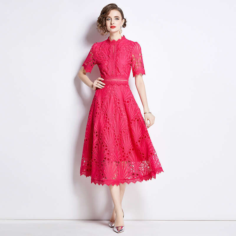2026 Designer Social High end Lace Women's Summer B15 Crochet Embroidery Unique Elegant Dress