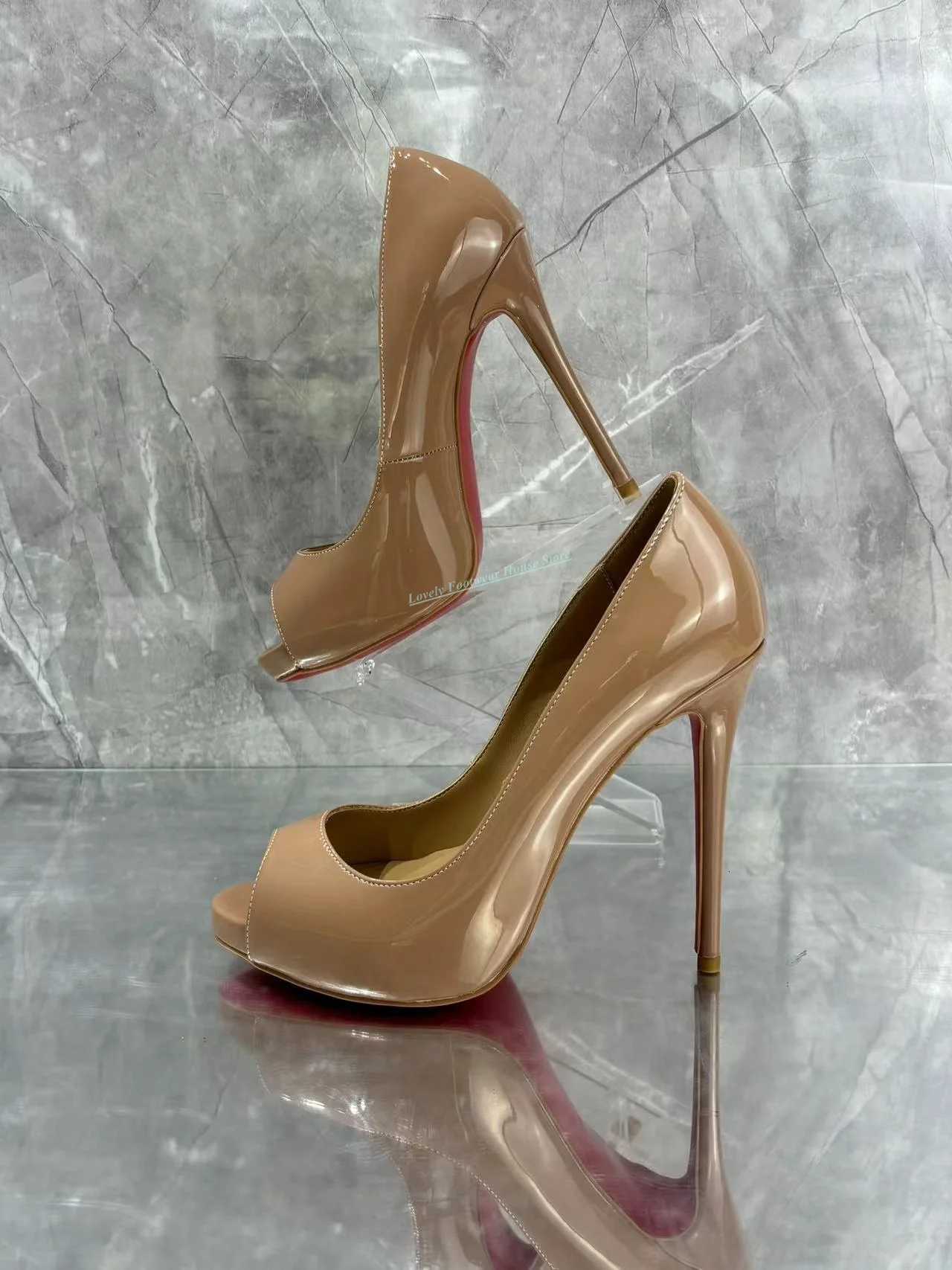 Woman New Style Leather Single Pumps Stiletto Heel Peep Toe 10Cm 12Cm Thin High Heel Female Slip On Summer Brown Sandals Shoes C260321