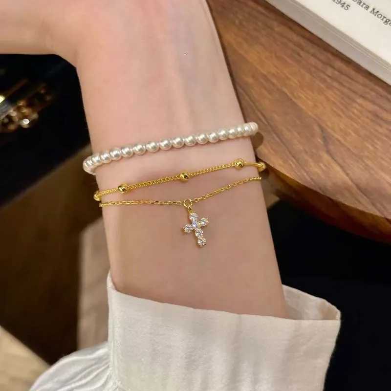 Fashion Gold Color Cross Chain For Women Girls Exquisite Crystal Double Layer Adjustable Charm Jewelry Gifts H260321 - view 3