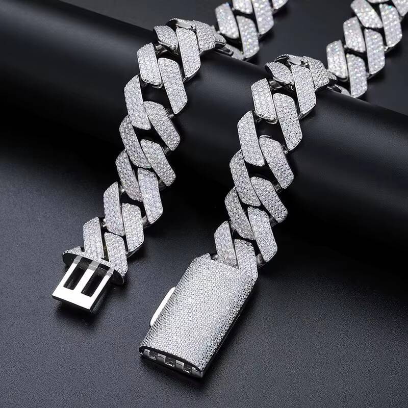 Fully Iced Out Moissanite Cuban Hip Hop Chain Bracelet For Men 23mm Solid 925 Sterling Silver Unisex Jewelry Gift