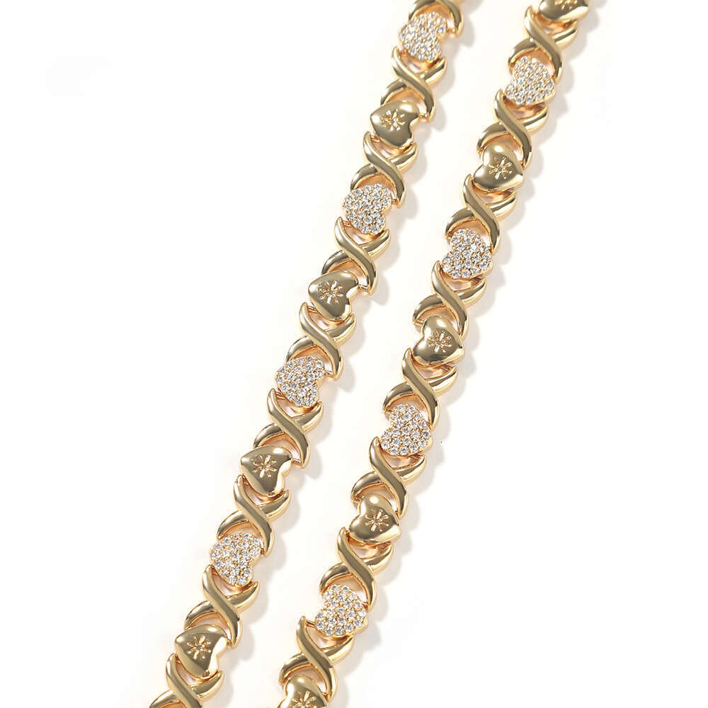 Fashion New Style Diamond-Encrusted XO Gold-Plated Hip-Hop Ice with VVS moissanite Necklace Light Luxury High-End Heart Infinity Collarbone Chain Jewe