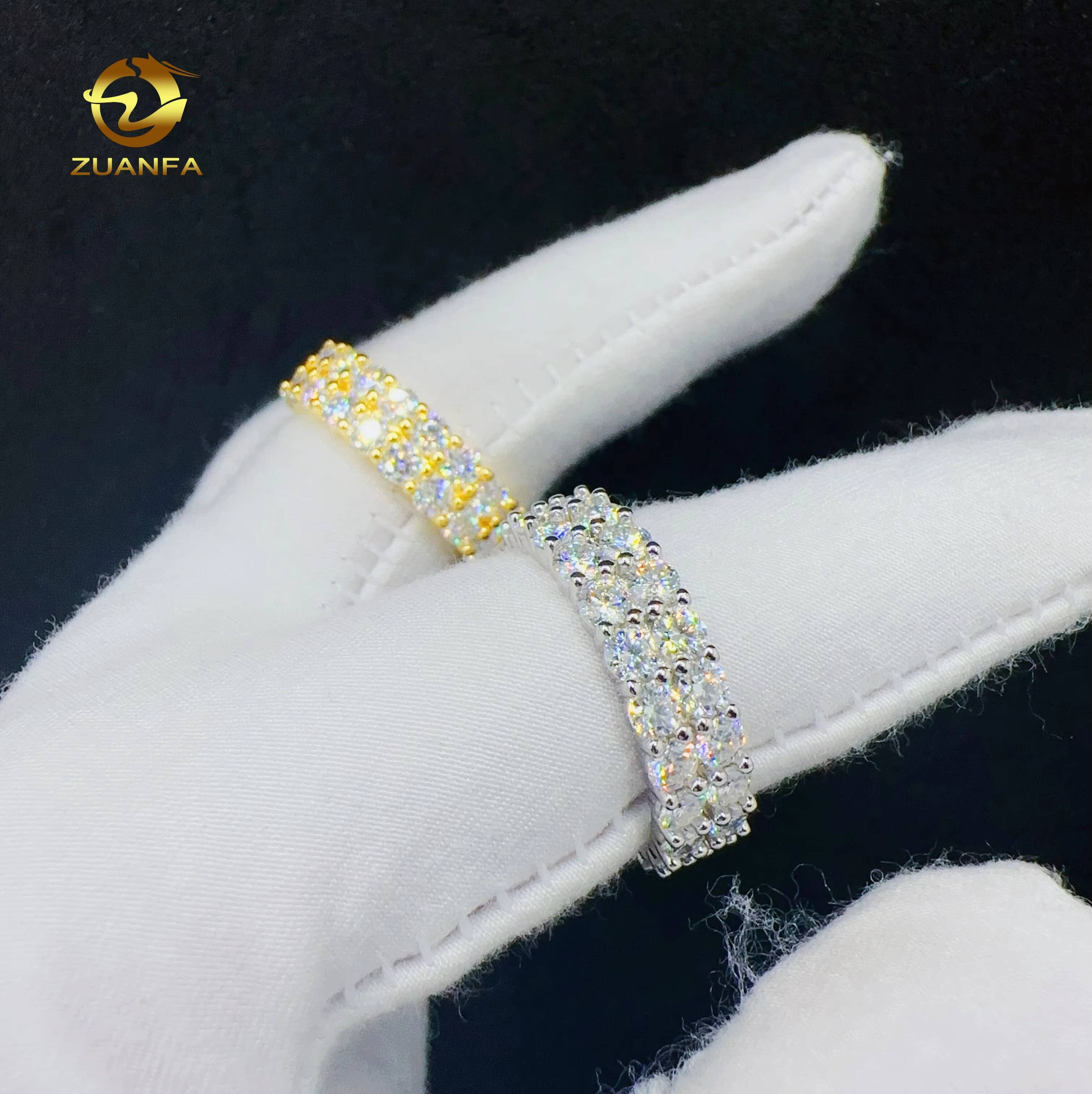Fashion 2Rows VVS Moissanite Hip Hop Ring Custom Hip Hop Jewelry 925 Sterling Silver Ring for Women