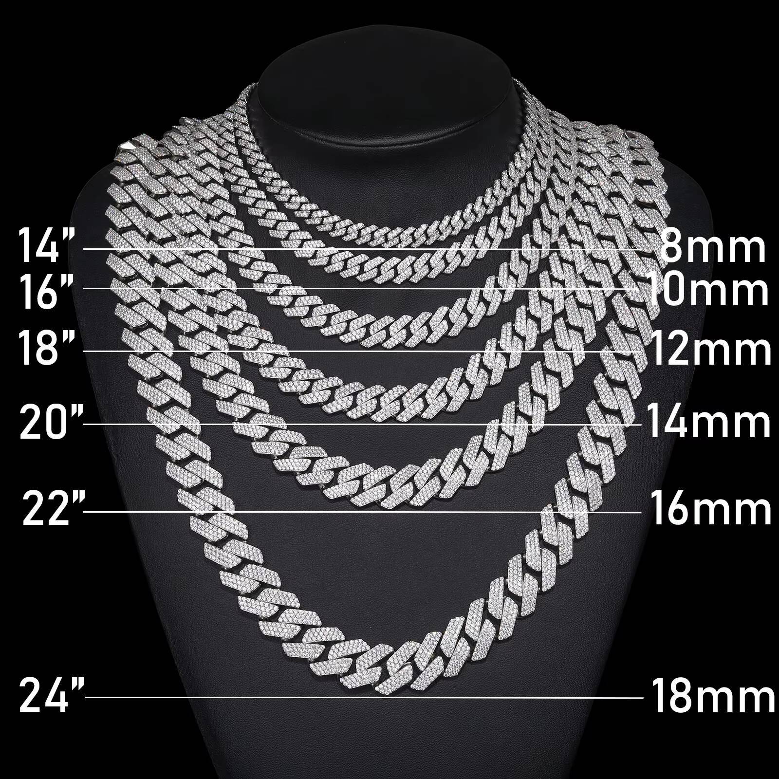 High Quality Cubana Hip Hop Jewelry 6-20mm 925 Sterling Silver VVS Moissanite Diamond Iced Out Cuban Link Chain Necklace for Men