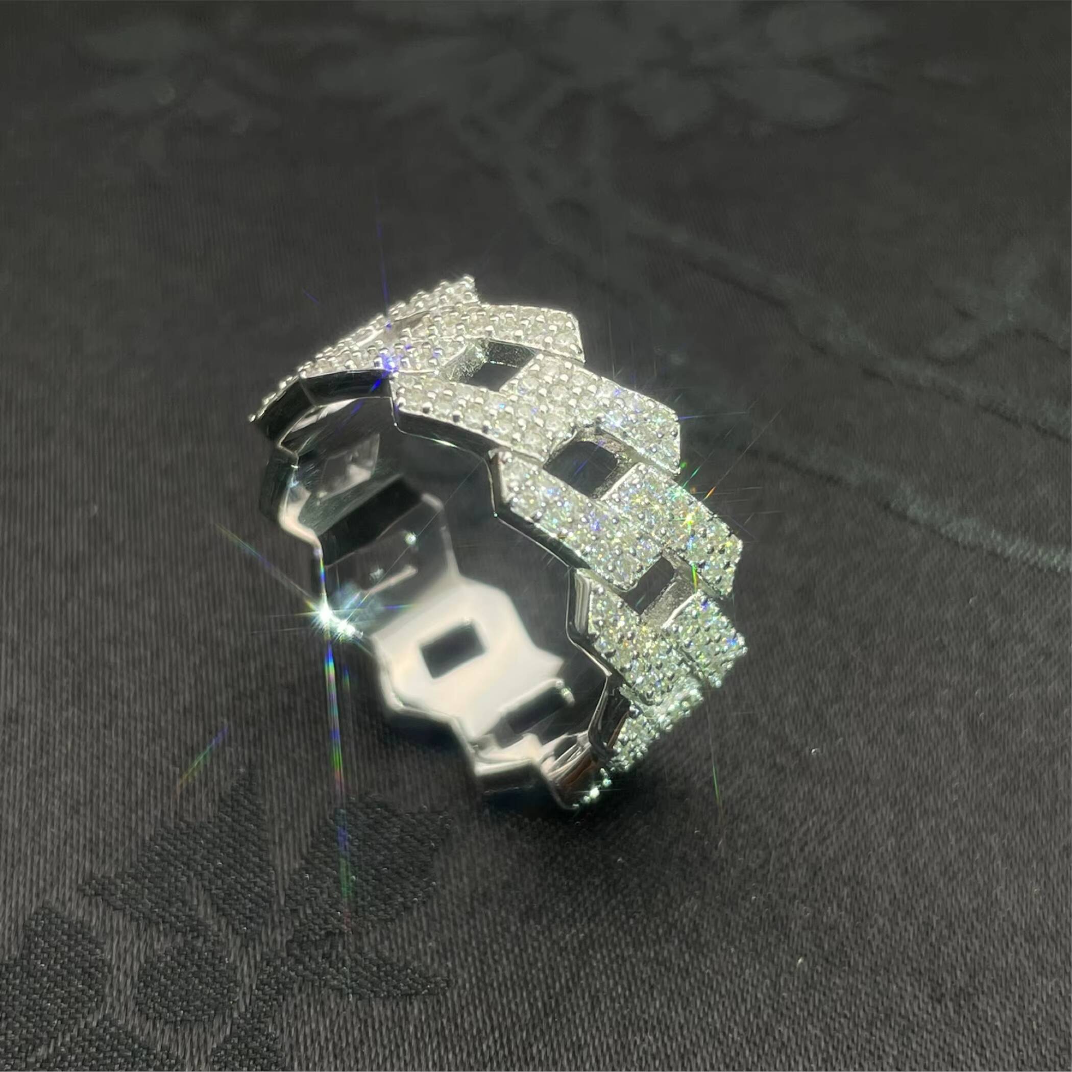 Cold-blooded Jewelry Pyroxene Hip-hop Ring 925 Sterling Silver Mens Moissanite Ring Diamond Tested Mens Cuban Ring