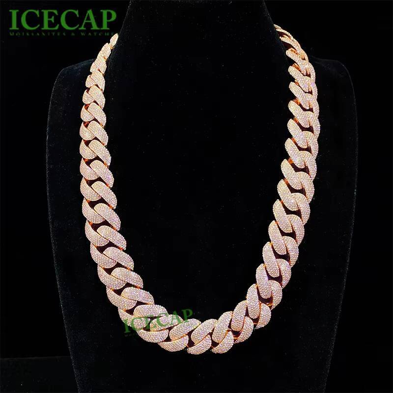 Custom Heavy Chain 23mm Men Full Iced Out Moissanite White Gold Plated 925 Silver Cuban Link Chain Necklace Hip Hop Jewelry