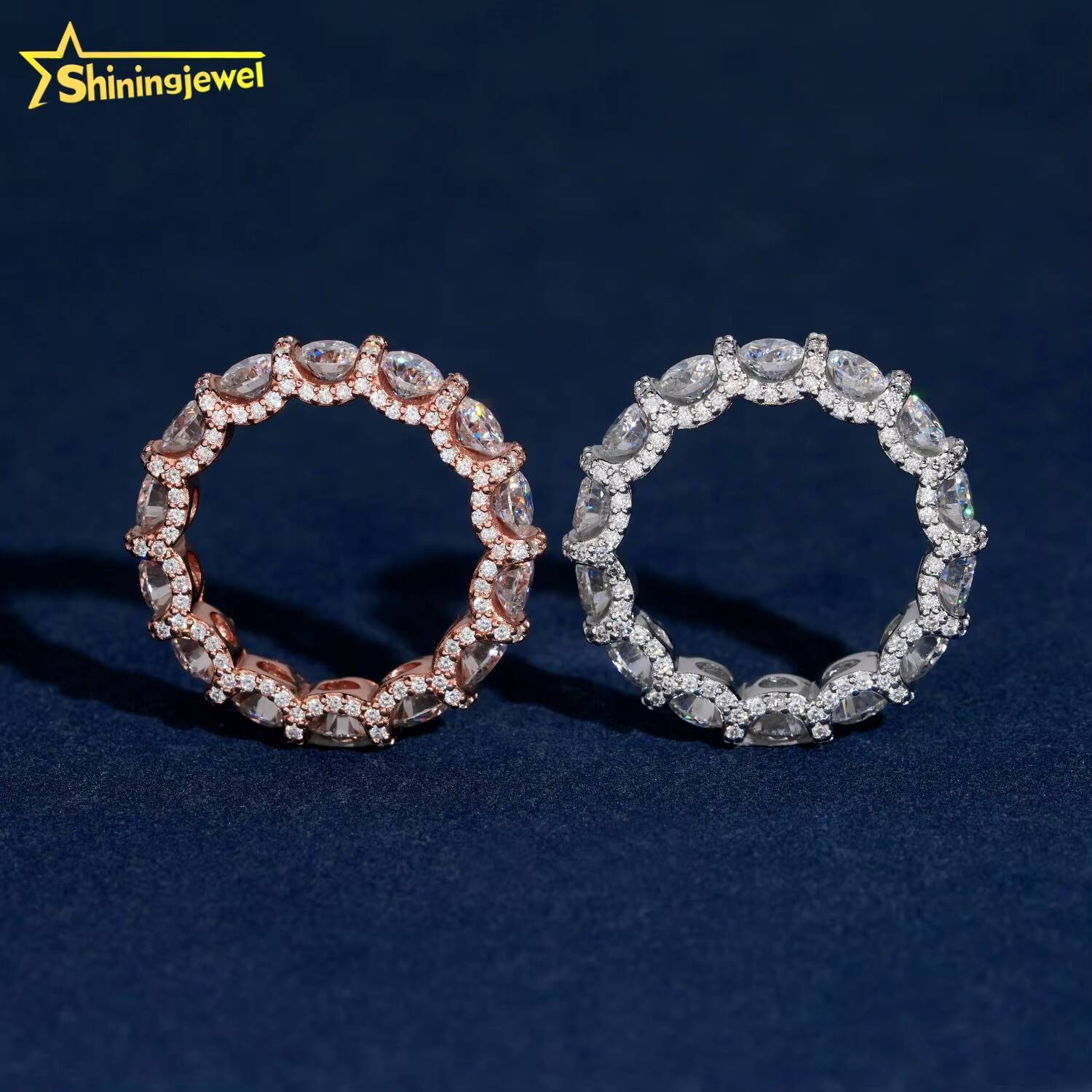 Side Setting Big Diamond Eternity Ring Hip Hop Jewelry 925 Silver Fully Band Ring Round Diamond Moissanite Men Ring