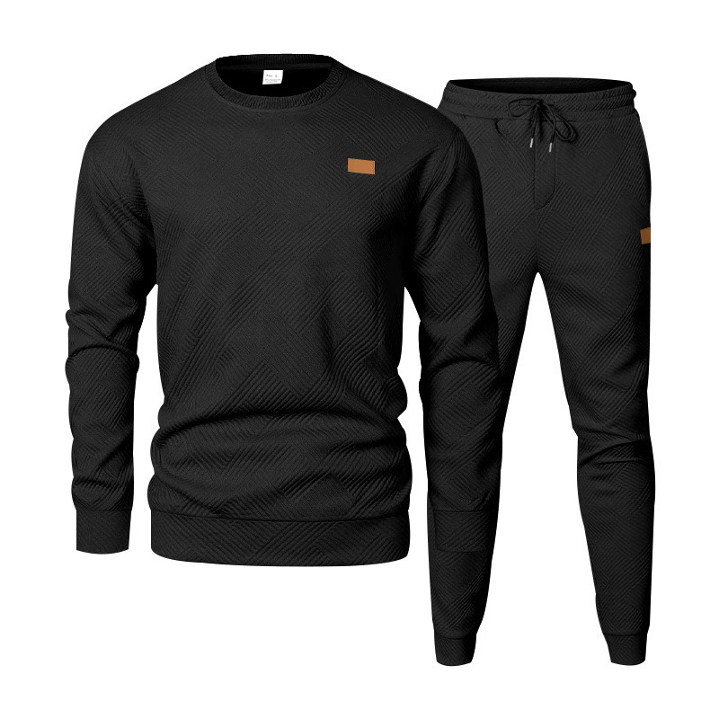 New Autumn And Winter European Designer Polo T-shirt And American Men's Sports Casual Suit With Round Neck Textured Jacquard Designer Hoodie Knit Sweater Set