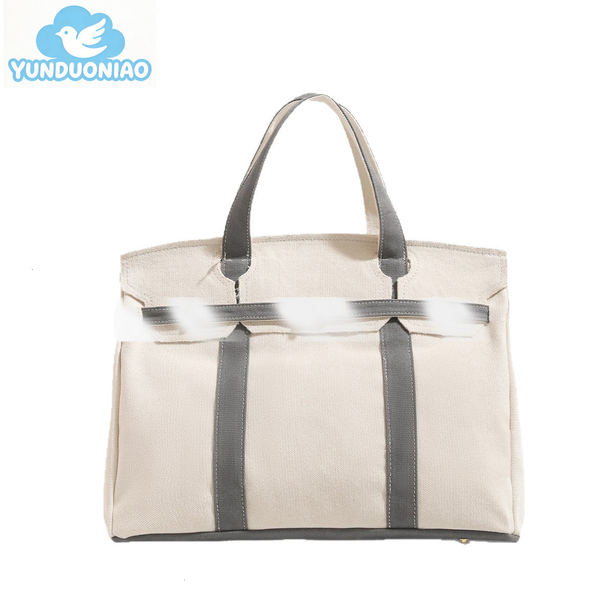 YUNDUONIAO New Women's Canvas Bag Color blocked Handbag Large Capacity Commuter Multi functional Bag Fashion Handbag