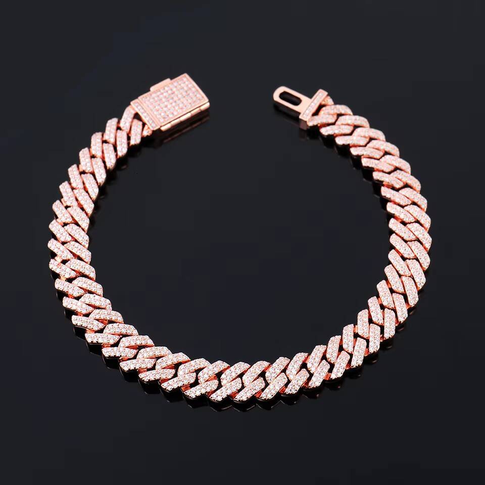 Factory Custom 10k Rose Gold Cuban Bracelet 10mm 12mm Moissanite Cuban Chain Hip Hop Jewelry Womens Bracelet and Necklace