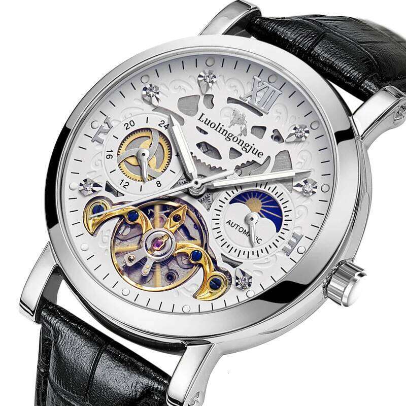Luxury Skeleton Design Automatic Mechanical Men's High-End Business Stylish Multifunctional Watch Fashionable Young Men Student Korean Style Gift
