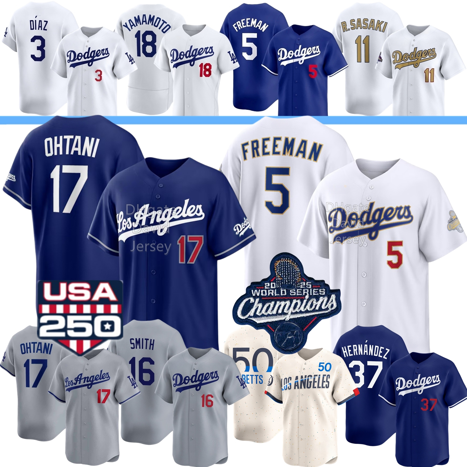 LA Dodgers Baseball Jersey Shohei Ohtani Mookie Betts Freddie Freeman 2025 WS Yamamoto Edwin Diaz Kyle Tucker Roki Sasaki Will Smith Pages Hernandez G