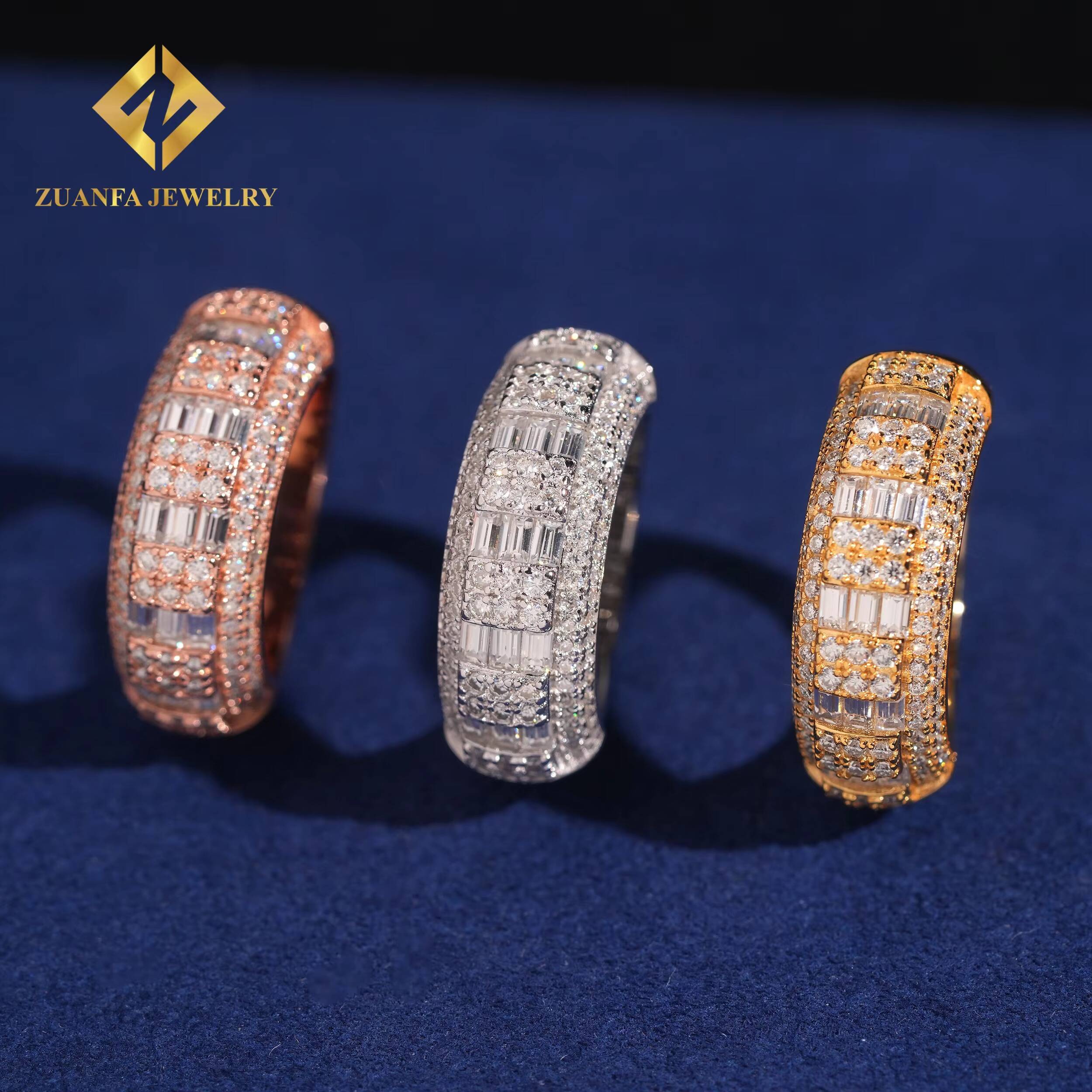 Factory Direct High Quality Iced Out VVS Moissanite Ring Mens 925 Silver Diamond Moissanite Hip Hop Ring