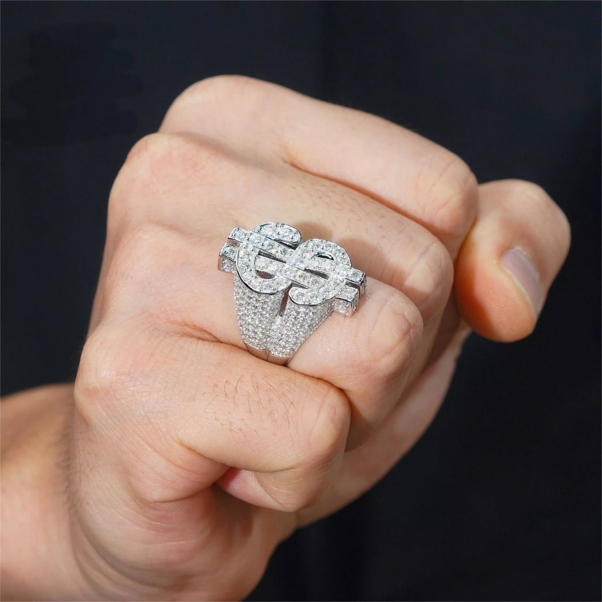 High Quality VVS Moissanite Dollar Sign Hip Hop Ring Champion Ring Iced Out Men Customized Ring Jewelry