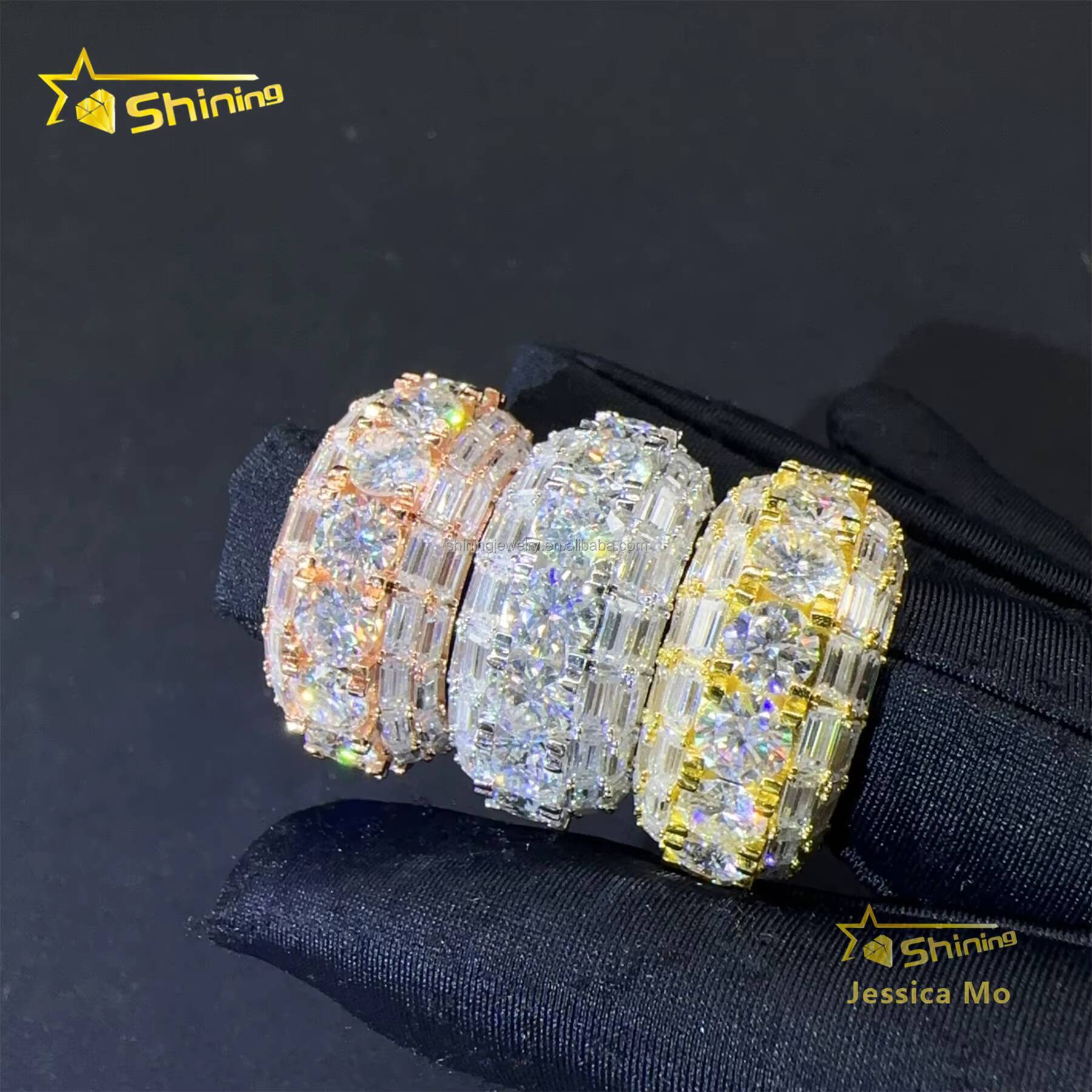 New Arrivals High Quality Hip Hop Fire Jewelry Man S925 Silver Iced Out RoundBaguette Moissanite Diamond Man Etenity Band Ring