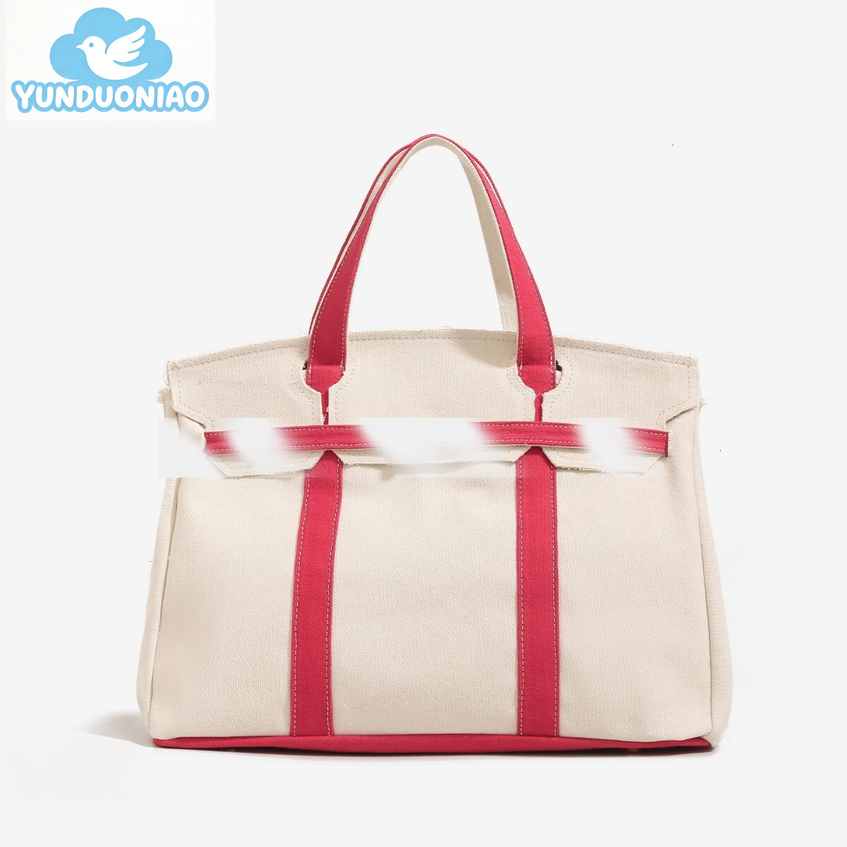 YUNDUONIAO New Women's Canvas Bag Color blocked Handbag Large Capacity Commuter Multi functional Bag Fashion Handbag