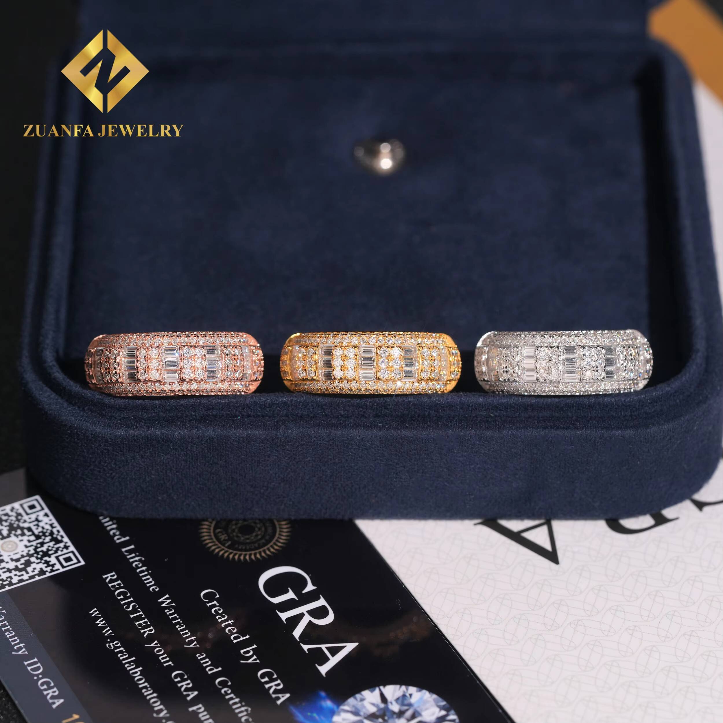 Factory Direct High Quality Iced Out VVS Moissanite Ring Mens 925 Silver Diamond Moissanite Hip Hop Ring