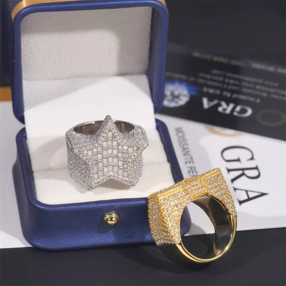 Hot Sale Instock Iced Out Ring Moissanite 925 Sterling Silver Hip Hop Ring Pass Diamond Tester Men Diamond Star Ring