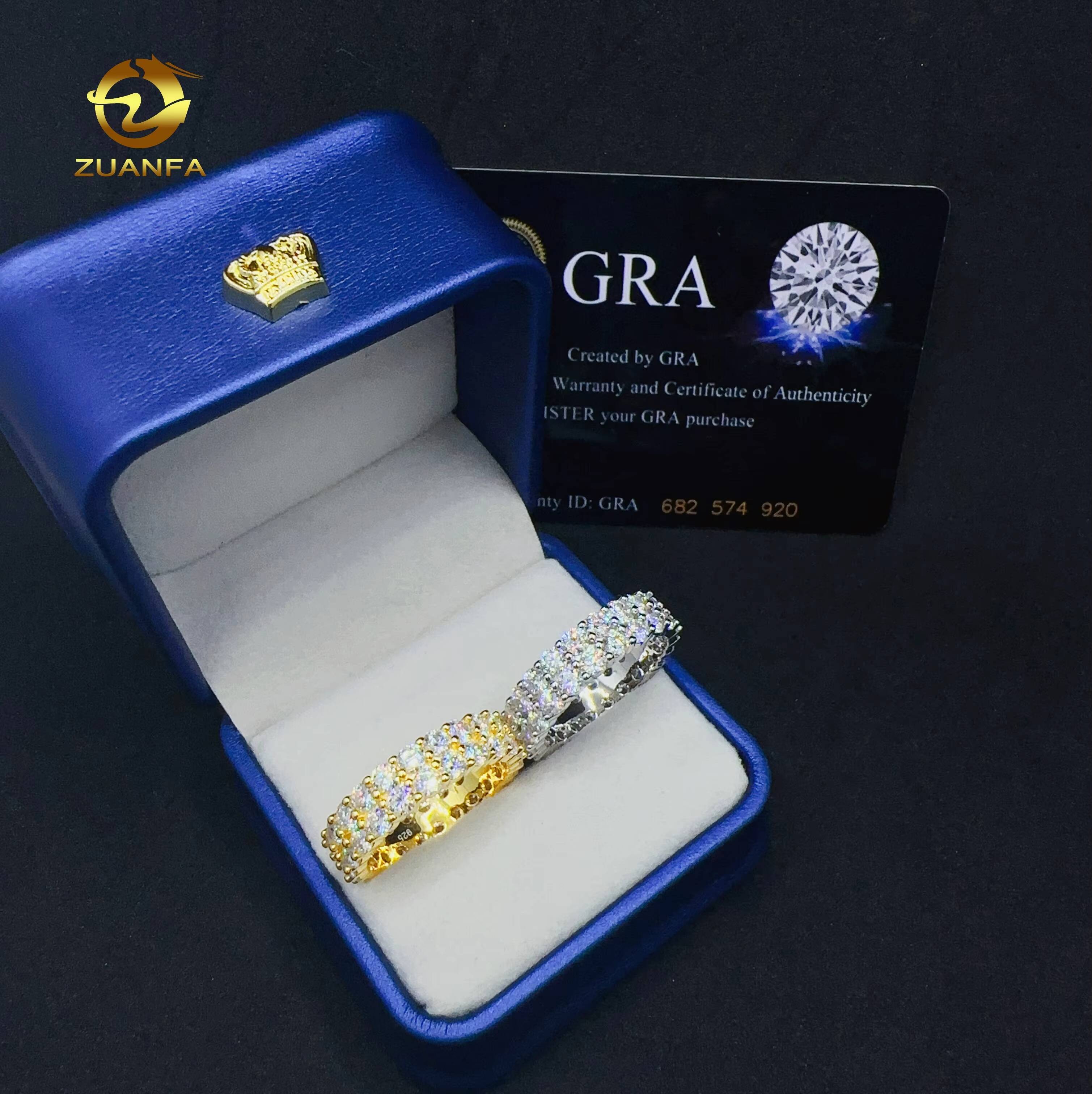 Fashion 2Rows VVS Moissanite Hip Hop Ring Custom Hip Hop Jewelry 925 Sterling Silver Ring for Women