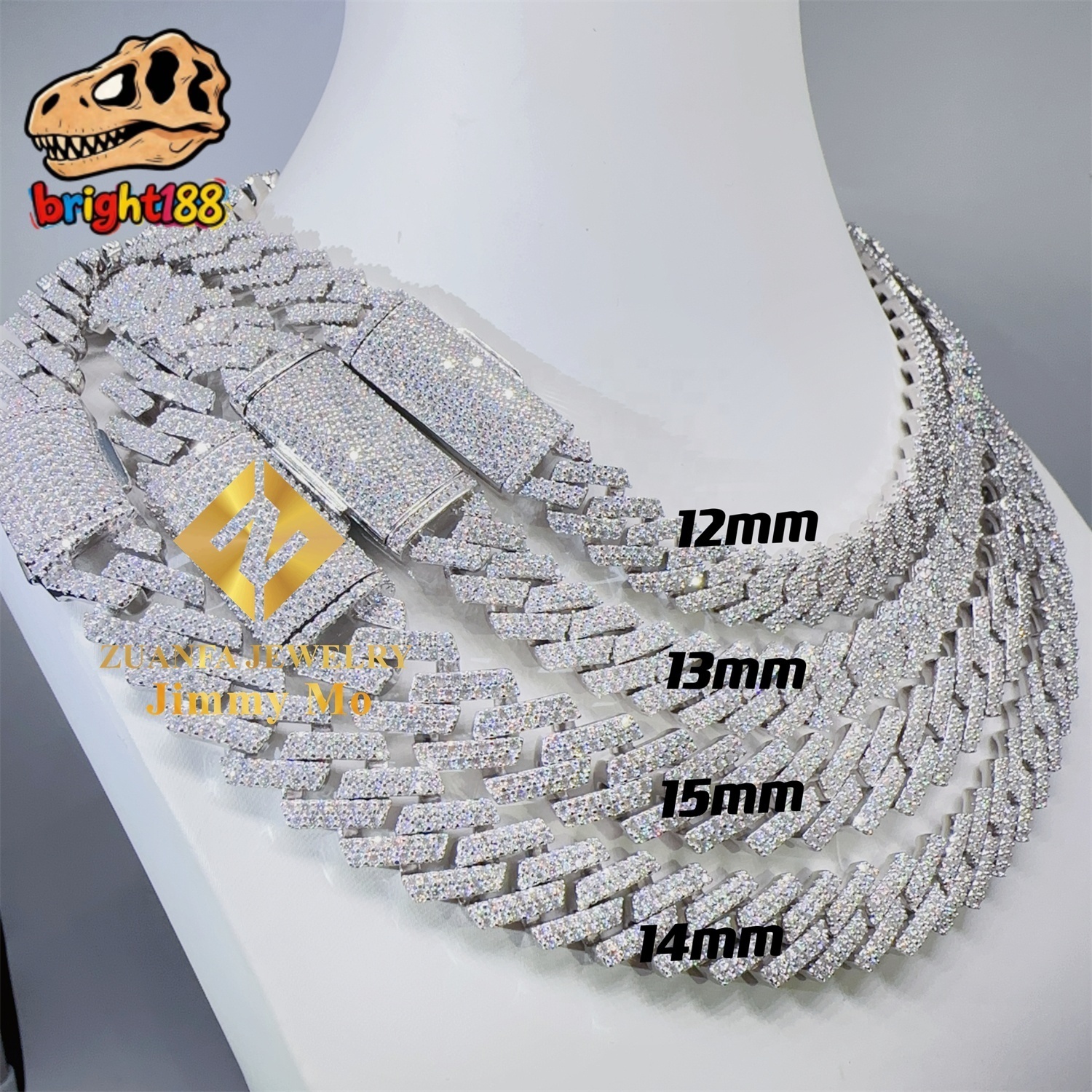 Hot Selling Pass Diamond Tester 925 Solid Silver 12mm 13mm 15mm Two Rows Iced Out Hip Hop VVS1 Moissanite Cuban Link Chain