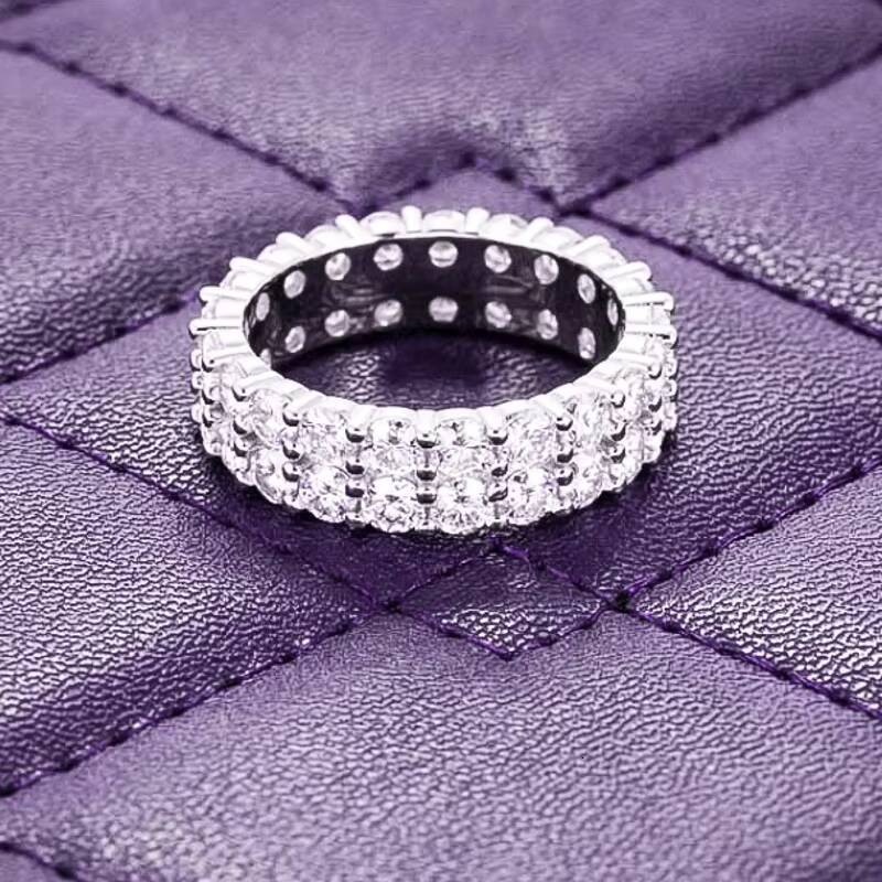 Hip Hop GRA D Color Bling 2 Rows Moissanite Iced Out Mens Band Ring With 925 Sterling Silver Pass Diamond Tester Wedding Ring