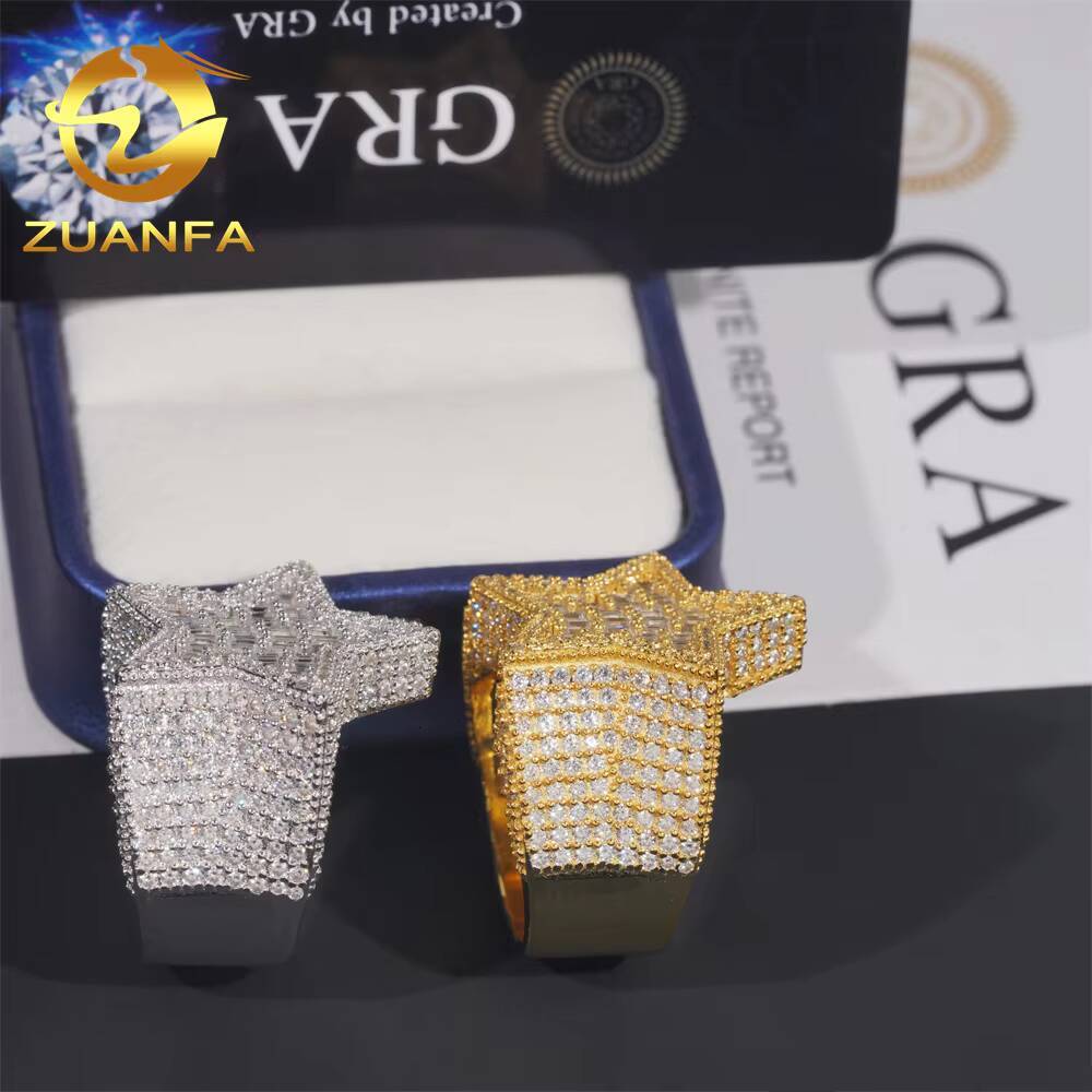 Hot Sale Instock Iced Out Ring Moissanite 925 Sterling Silver Hip Hop Ring Pass Diamond Tester Men Diamond Star Ring