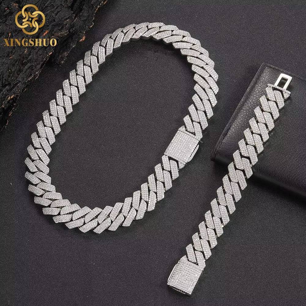 Xs Wholesale Men Hop Jewelry 20mm 3 Rows Gold Chunky Necklace Iced Out Cz Prong Cuban Link Chain Necklace Cuban Chain