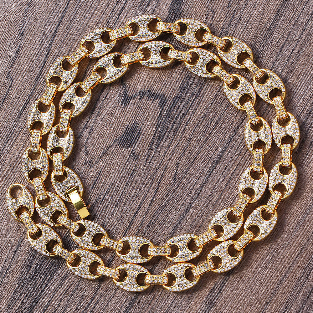 12mm pig nose chain Jewelry Hip Hop jewelry wholesale alloy Moissanite bracelet coffee bean Cuban chain