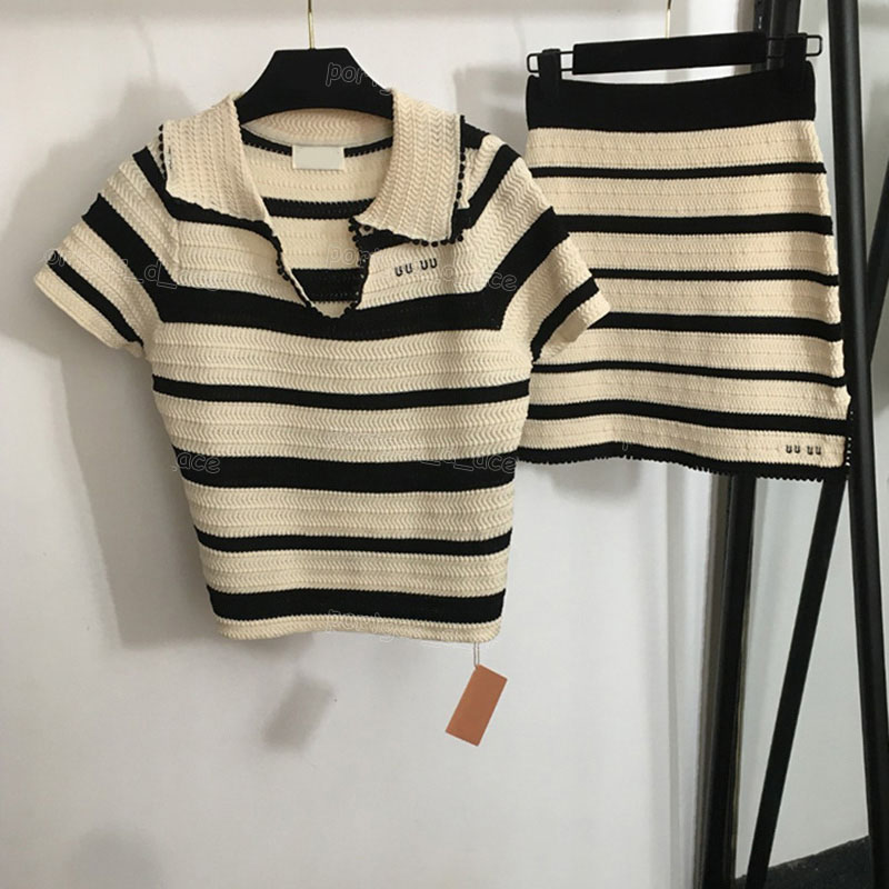 Designer Striped Skirt Polo Outfit Luxury Women Short Slim Fit Knits Summer Casual Daily Street Style Preppy Mini Skirts