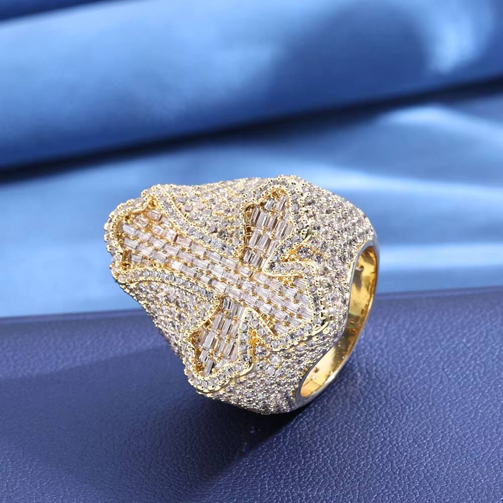 Hip Hop Style Moissanite Ice Out Cross Design Mens 925 Silver Ring for Everyday Wear Wedding