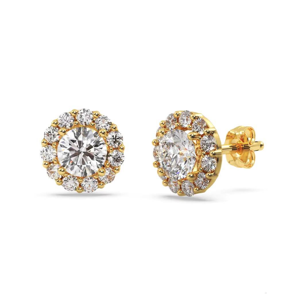 075ct Halo Diamond Stud Earrings in 18kt Yellow Gold G-H VS2-SI1