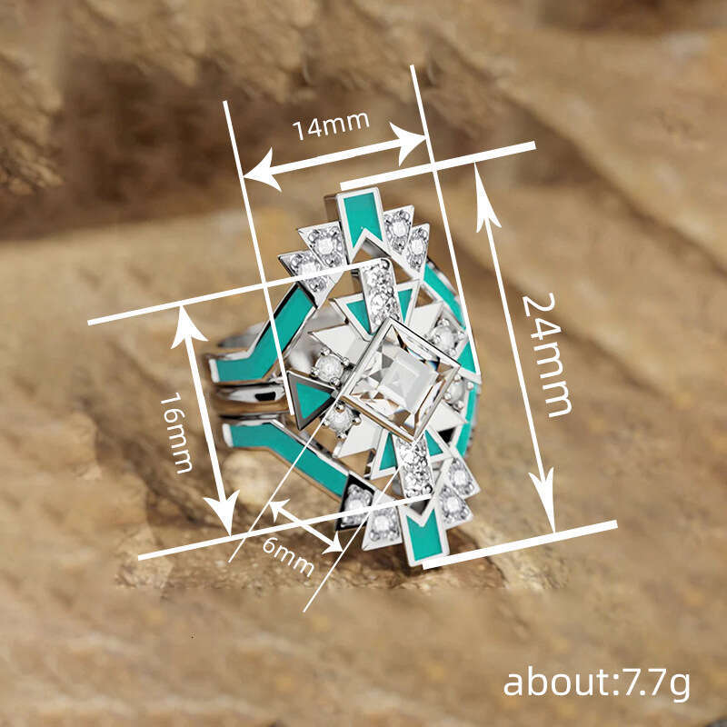 new three-piece ring set for women featuring a futuristic and tech-inspired design oil-painted square shape popular on social media