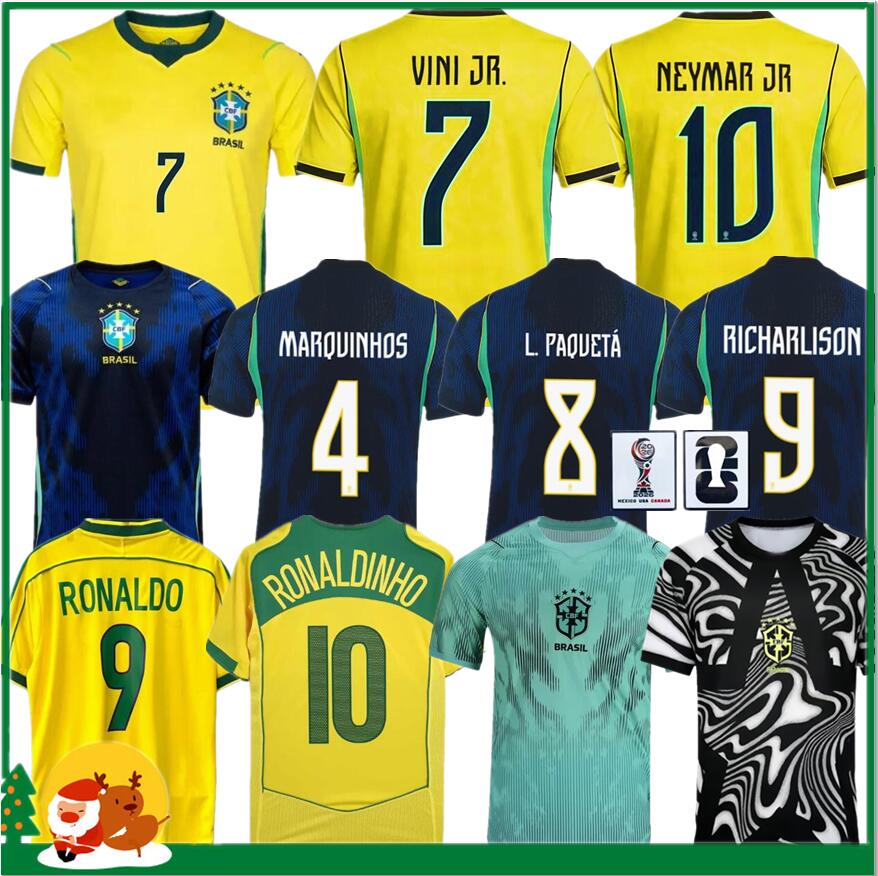2026 Brazil soccer jerseys MARCELO PAQUETA RAPHINHA NEYMAR JR COUTINHO FIRMINO JESUS VINI JR 25 26 brasil kids kit Men women 1998 2004 2014 home Sports football shirt
