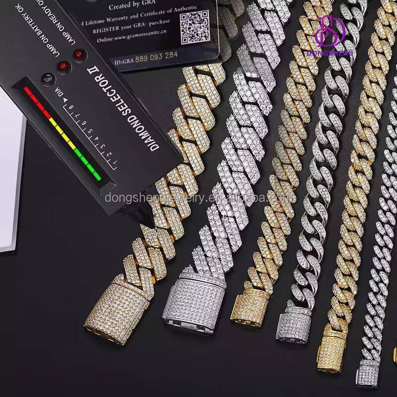15mm 18mm Iced Out Vvs Moissanite Cuban Necklace Moissanite Diamond Cuban Link Chain Hip Hop Men Jewelry Chain 925 Silver D13
