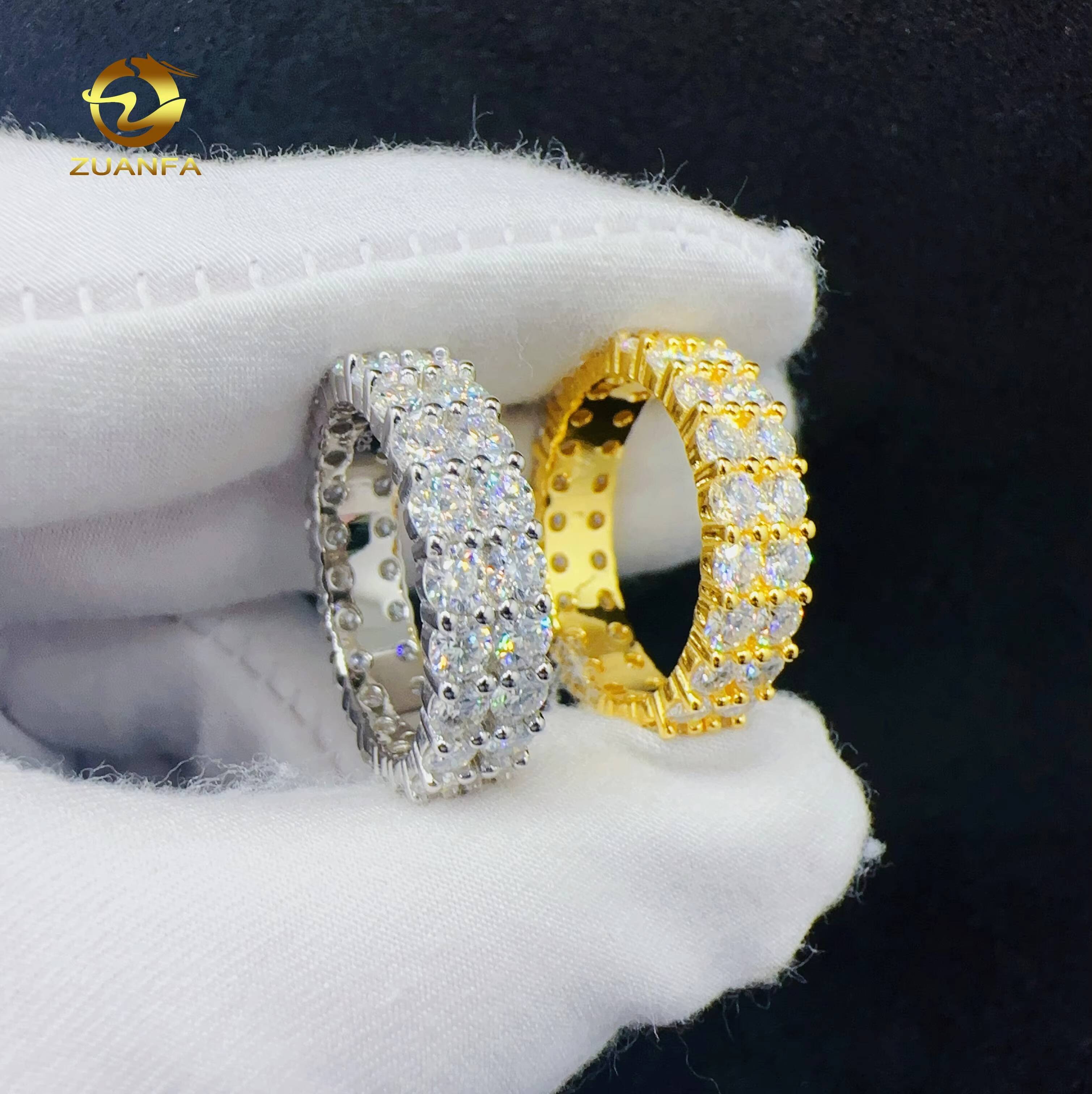 Fashion 2Rows VVS Moissanite Hip Hop Ring Custom Hip Hop Jewelry 925 Sterling Silver Ring for Women