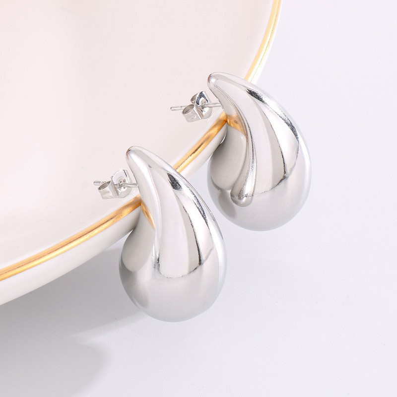 Designer Chunky Teardrop Hoop Earrings 18K Gold/Silver Tone Water Drop Curved Stud Earrings Hypoallergenic Stainless Steel Trendy Statement Earrings f