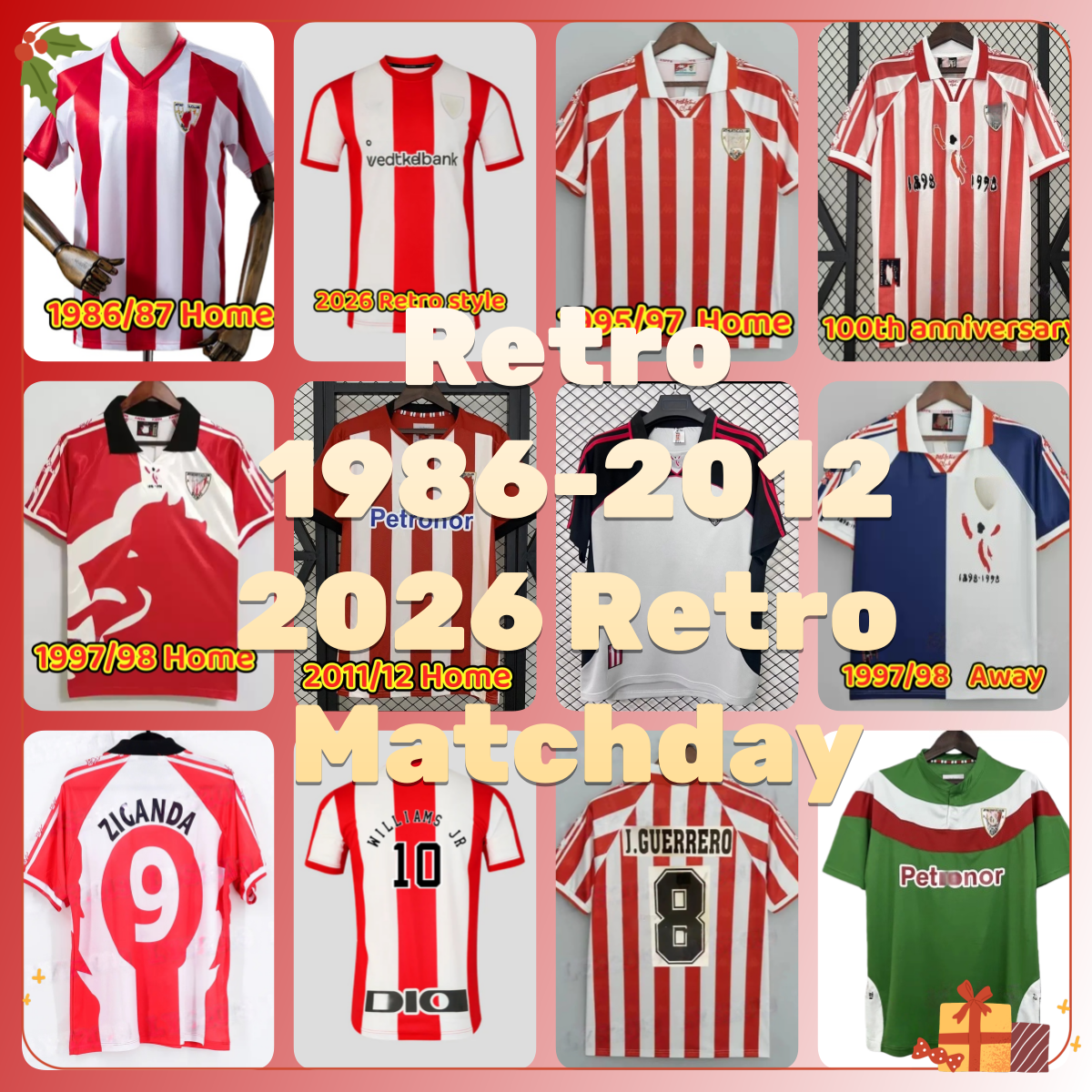 2026 Retro Matchday AtHLetic BilBAo Soccer Jerseys WILLIAMS O.SANCET retro 1984 1995 1997 98 99 01 03 08 2011 12 GURUZETA SIMON UNAI Men Kit Football Shirt Goalkeeper